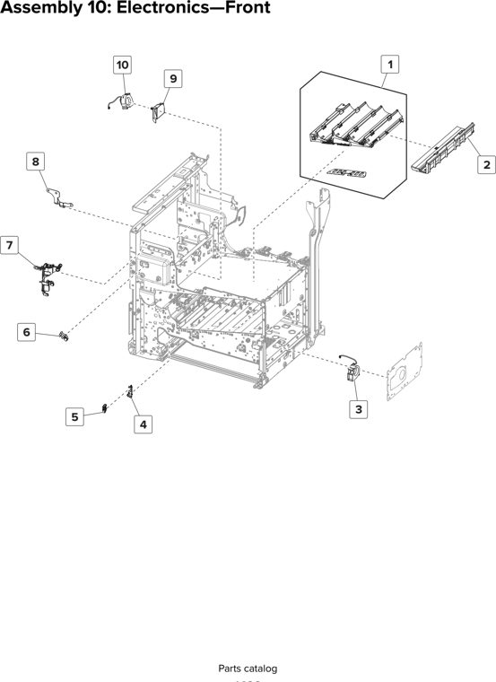 Assembly 10: Electronics—Front parts diagram - Lexmark CX825 CX860 XC8155 XC8160 XC8163 Parts