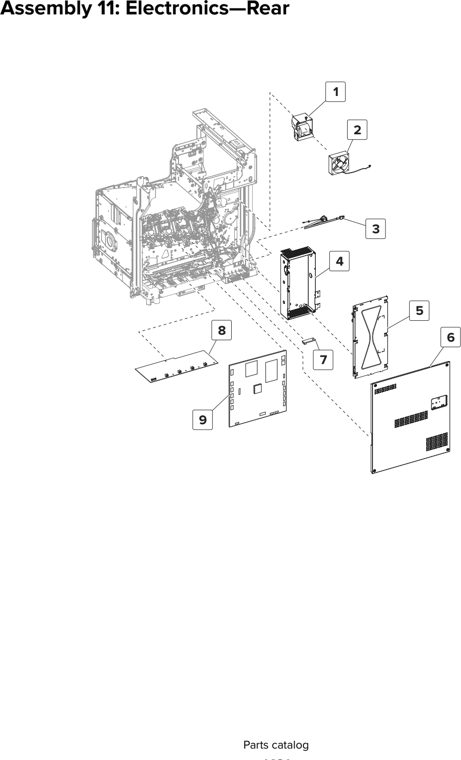 Assembly 11: Electronics—Rear parts diagram - Lexmark CX825 CX860 XC8155 XC8160 XC8163 Parts