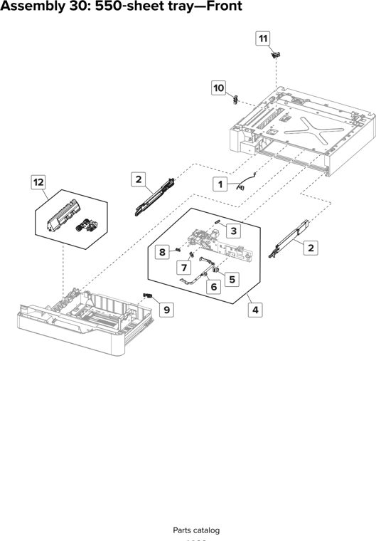 Assembly 30: 550 sheet tray—Front parts diagram - Lexmark CX825 CX860 XC8155 XC8160 XC8163 Parts