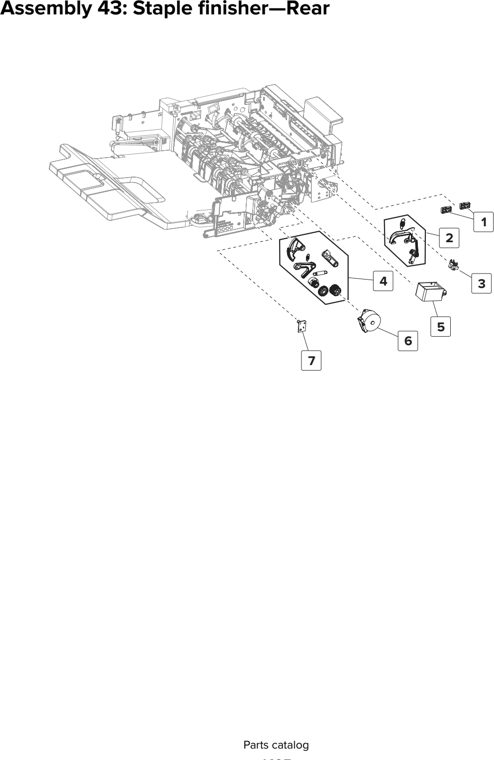 Assembly 43: Staple finisher—Rear parts diagram - Lexmark CX825 CX860 XC8155 XC8160 XC8163 Parts
