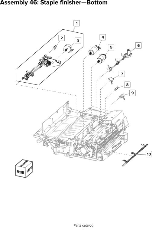 Assembly 46: Staple finisher—Bottom parts diagram - Lexmark CX825 CX860 XC8155 XC8160 XC8163 Parts