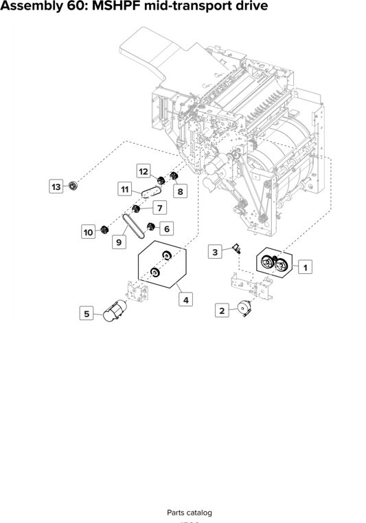 Assembly 60: MSHPF mid-transport drive parts diagram - Lexmark CX825 CX860 XC8155 XC8160 XC8163 Parts