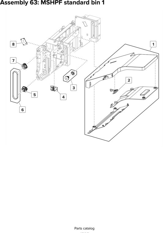 Assembly 63: MSHPF standard bin 1 parts diagram - Lexmark CX825 CX860 XC8155 XC8160 XC8163 Parts
