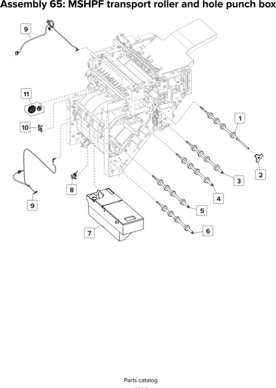 Assembly 65: MSHPF transport roller and hole punch box parts diagram - Lexmark CX825 CX860 XC8155 XC8160 XC8163 Parts