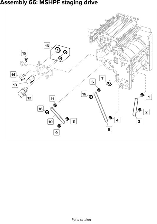 Assembly 66: MSHPF staging drive parts diagram - Lexmark CX825 CX860 XC8155 XC8160 XC8163 Parts