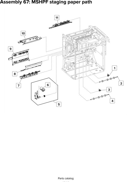 Assembly 67: MSHPF staging paper path parts diagram - Lexmark CX825 CX860 XC8155 XC8160 XC8163 Parts