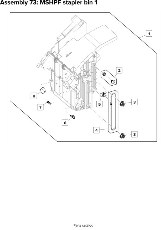 Assembly 73: MSHPF stapler bin 1 parts diagram - Lexmark CX825 CX860 XC8155 XC8160 XC8163 Parts