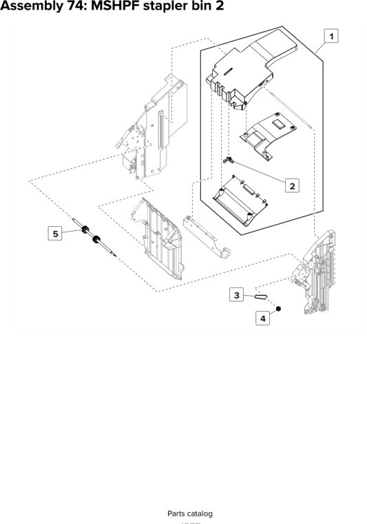 Assembly 74: MSHPF stapler bin 2 parts diagram - Lexmark CX825 CX860 XC8155 XC8160 XC8163 Parts