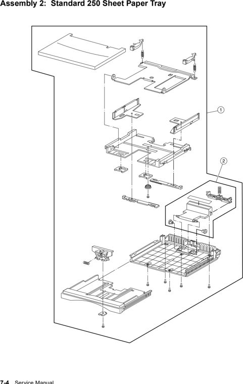 Assembly 2: Standard 250-Sheet Paper Tray parts diagram - Lexmark W812 Parts