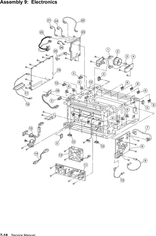 Assembly 9: Electronics parts diagram - Lexmark W812 Parts