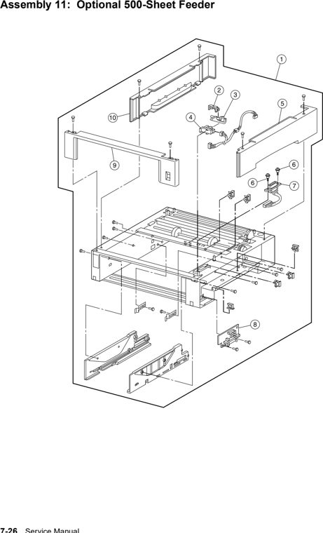 Assembly 11: Optional 500-Sheet Feeder parts diagram - Lexmark W812 Parts