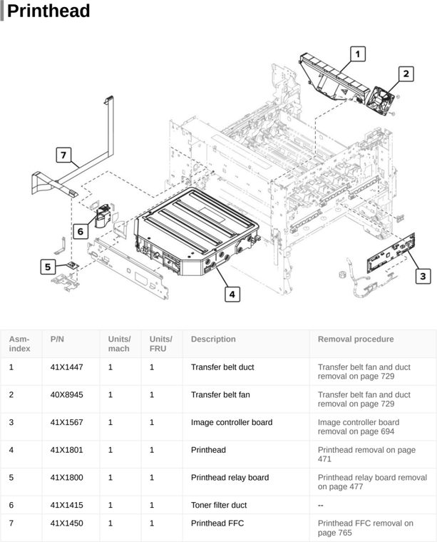 Assembly 7: Printhead parts diagram - Lexmark CS921 C9235 CS927 Parts