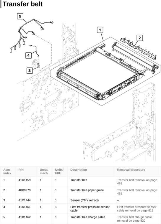 Assembly 13: Transfer belt parts diagram - Lexmark CS921 C9235 CS927 Parts