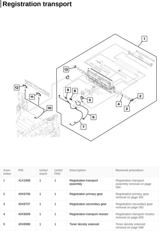 Assembly 15: Registration transport parts diagram - Lexmark CS921 C9235 CS927 Parts