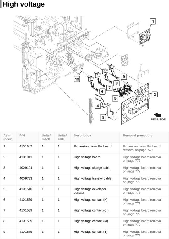 Assembly 30: High voltage parts diagram - Lexmark CS921 C9235 CS927 Parts