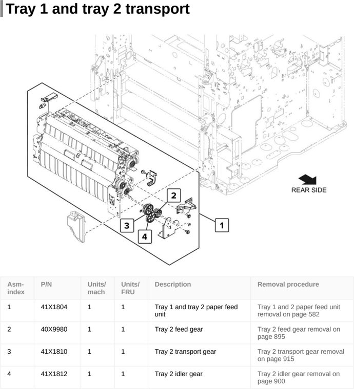 Assembly 34: Tray 1 and tray 2 transport parts diagram - Lexmark CS921 C9235 CS927 Parts