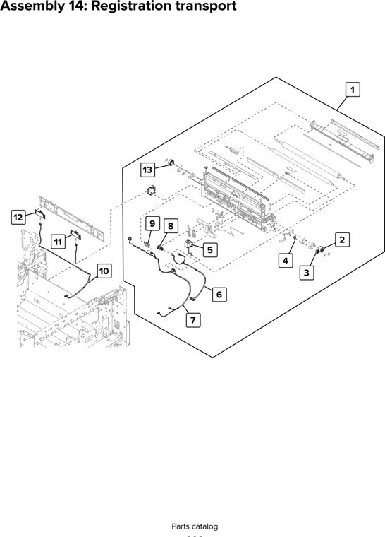 Assembly 14: Registration transport parts diagram - Lexmark CX920 CX921 XC9225 XC9235 CX927 Parts