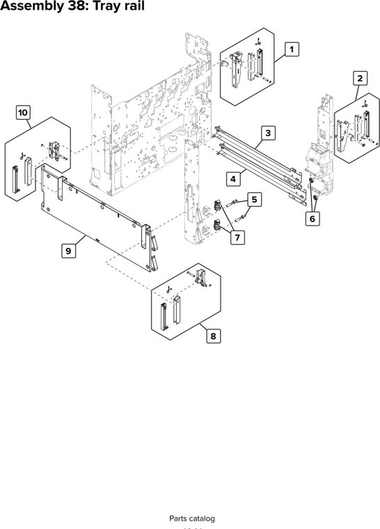 Assembly 38: Tray rail parts diagram - Lexmark CX920 CX921 XC9225 XC9235 CX927 Parts