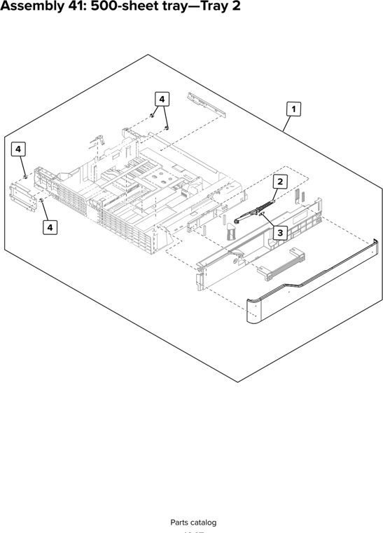 Assembly 41: 500-sheet tray—Tray 2 parts diagram - Lexmark CX920 CX921 XC9225 XC9235 CX927 Parts