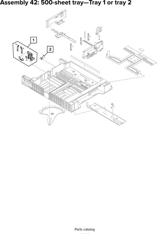 Assembly 42: 500-sheet tray—Tray 1 or tray 2 parts diagram - Lexmark CX920 CX921 XC9225 XC9235 CX927 Parts
