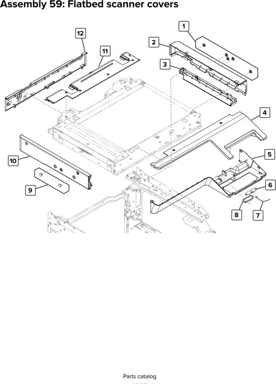 Assembly 59: Flatbed scanner covers parts diagram - Lexmark CX920 CX921 XC9225 XC9235 CX927 Parts