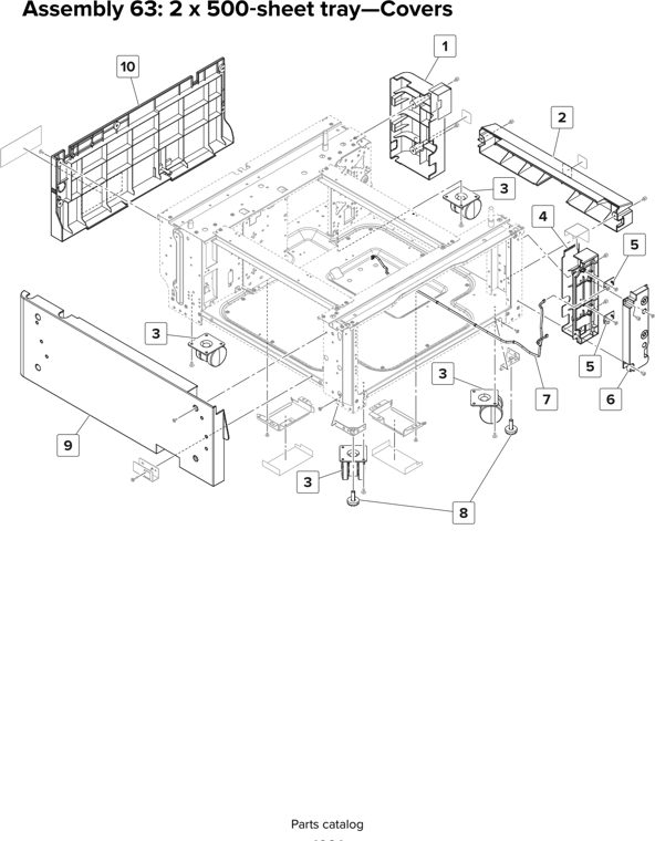 Assembly 63: 2 x 500 sheet tray—Covers parts diagram - Lexmark CX920 CX921 XC9225 XC9235 CX927 Parts