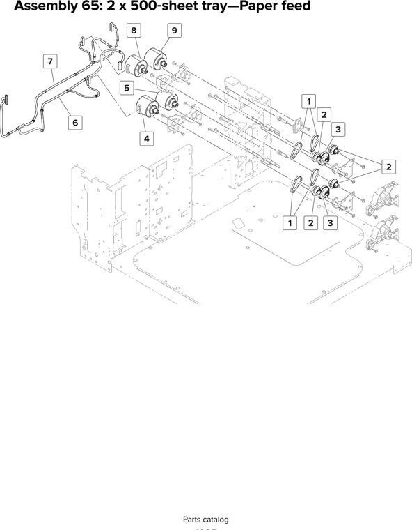 Assembly 65: 2 x 500 sheet tray—Paper feed parts diagram - Lexmark CX920 CX921 XC9225 XC9235 CX927 Parts