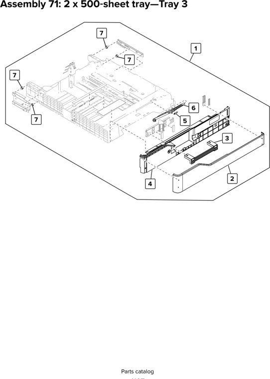 Assembly 71: 2 x 500 sheet tray—Tray 3 parts diagram - Lexmark CX920 CX921 XC9225 XC9235 CX927 Parts
