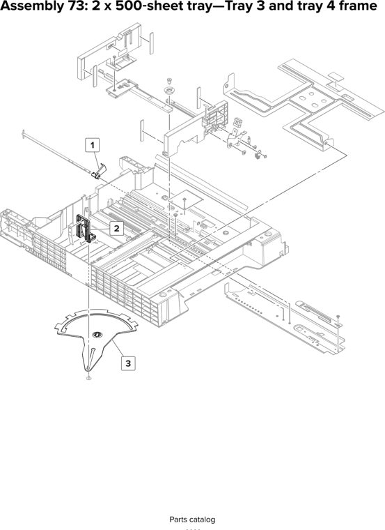 Assembly 73: 2 x 500 sheet tray—Tray 3 and tray 4 frame parts diagram - Lexmark CX920 CX921 XC9225 XC9235 CX927 Parts