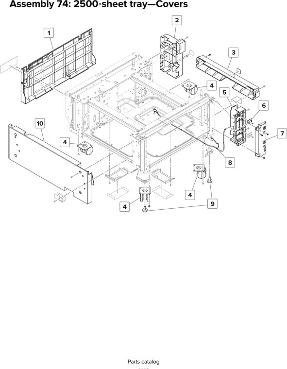 Assembly 74: 2500 sheet tray—Covers parts diagram - Lexmark CX920 CX921 XC9225 XC9235 CX927 Parts