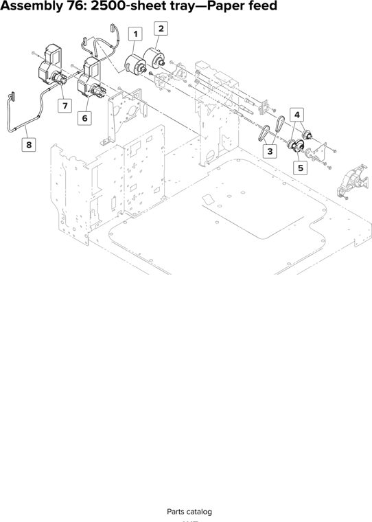 Assembly 76: 2500 sheet tray—Paper feed parts diagram - Lexmark CX920 CX921 XC9225 XC9235 CX927 Parts