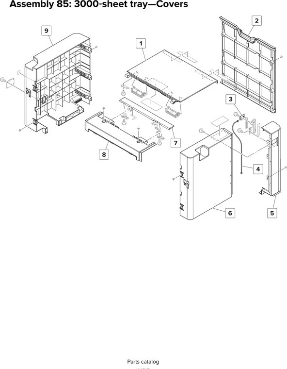 Assembly 85: 3000 sheet tray—Covers parts diagram - Lexmark CX920 CX921 XC9225 XC9235 CX927 Parts