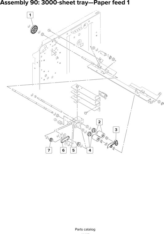Assembly 90: 3000 sheet tray—Paper feed 1 parts diagram - Lexmark CX920 CX921 XC9225 XC9235 CX927 Parts