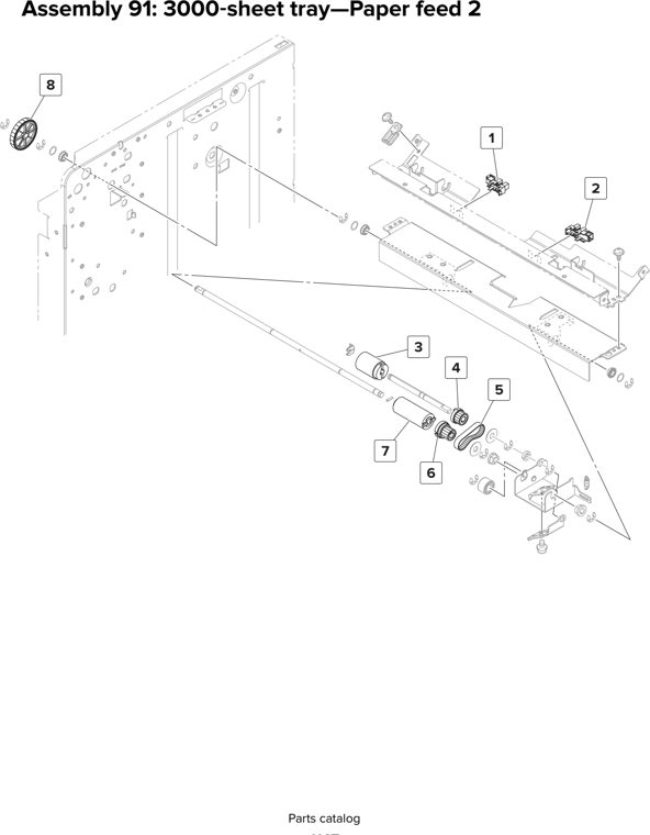 Assembly 91: 3000 sheet tray—Paper feed 2 parts diagram - Lexmark CX920 CX921 XC9225 XC9235 CX927 Parts
