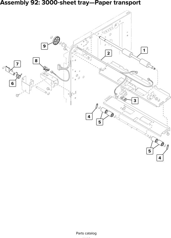 Assembly 92: 3000 sheet tray—Paper transport parts diagram - Lexmark CX920 CX921 XC9225 XC9235 CX927 Parts