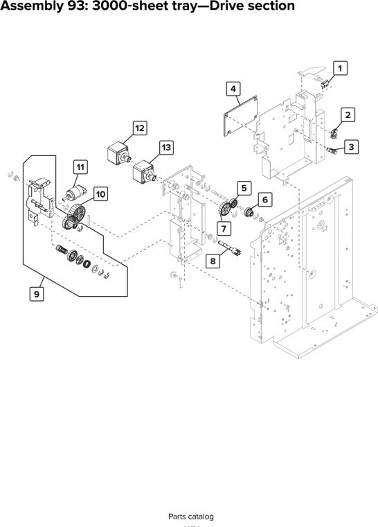 Assembly 93: 3000 sheet tray—Drive section parts diagram - Lexmark CX920 CX921 XC9225 XC9235 CX927 Parts