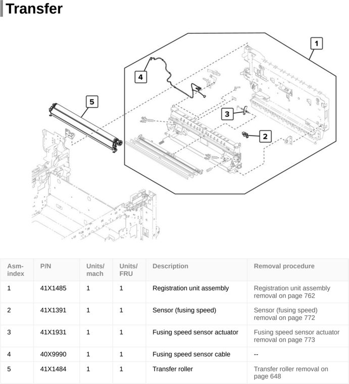 Assembly 15: Transfer parts diagram - Lexmark CX922 CX923 CX924 XC9245 XC9255 XC9265 Parts