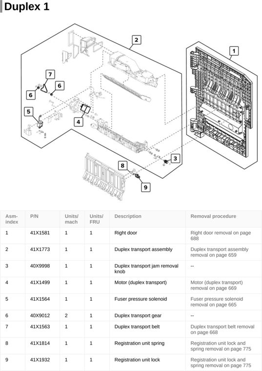 Assembly 21: Duplex 1 parts diagram - Lexmark CX922 CX923 CX924 XC9245 XC9255 XC9265 Parts