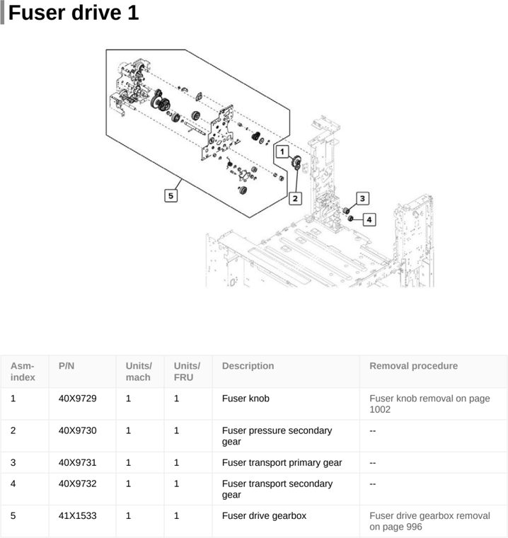 Assembly 24: Fuser drive 1 parts diagram - Lexmark CX922 CX923 CX924 XC9245 XC9255 XC9265 Parts