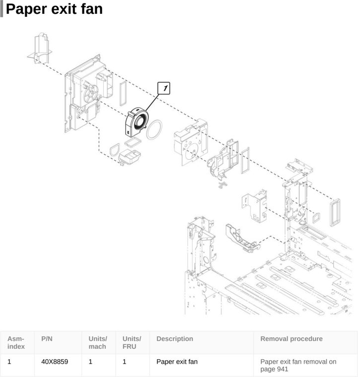 Assembly 27: Paper exit fan parts diagram - Lexmark CX922 CX923 CX924 XC9245 XC9255 XC9265 Parts