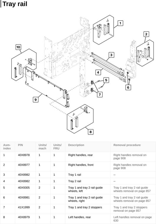 Assembly 44: Tray rail parts diagram - Lexmark CX922 CX923 CX924 XC9245 XC9255 XC9265 Parts