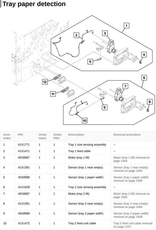 Assembly 45: Tray paper detection parts diagram - Lexmark CX922 CX923 CX924 XC9245 XC9255 XC9265 Parts
