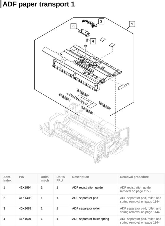 Assembly 52: ADF paper transport 1 parts diagram - Lexmark CX922 CX923 CX924 XC9245 XC9255 XC9265 Parts