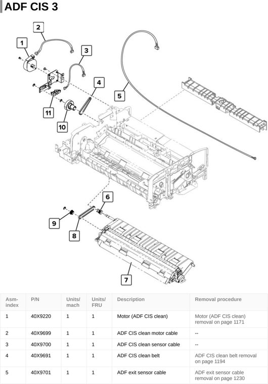 Assembly 60: ADF CIS 3 parts diagram - Lexmark CX922 CX923 CX924 XC9245 XC9255 XC9265 Parts