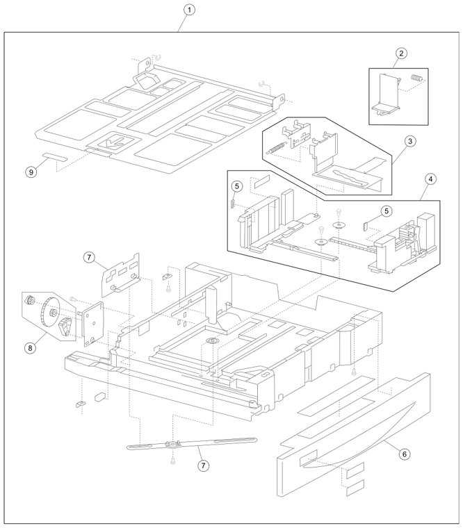 Assembly 3: 2X 500-sheet drawer (2TM)–media tray parts diagram - Lexmark W840 Options Parts