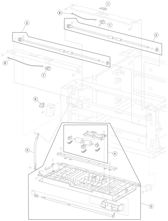 Assembly 5: 2X 500-sheet drawer (2TM)–left door parts diagram - Lexmark W840 Options Parts