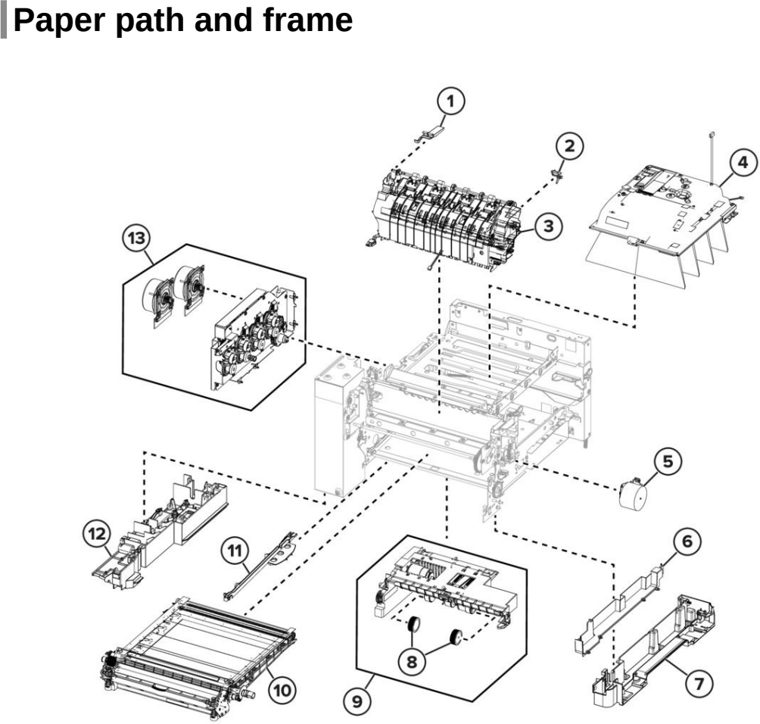 Assembly 4: Paper path and frame parts diagram - Lexmark Parts for CX421 CX522 CX622 CX625 MC2325 MC2425 MC2535 MC2640 XC2235 XC4240