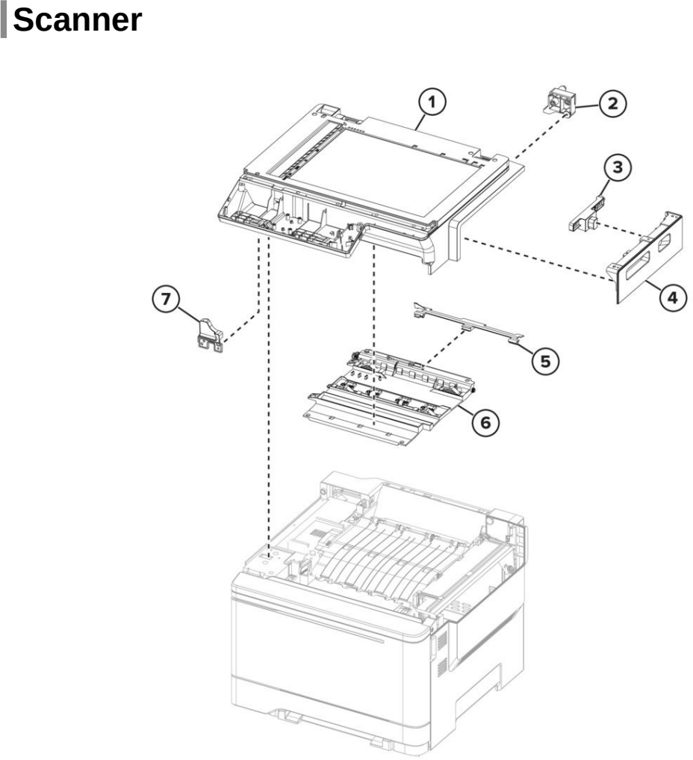 Assembly 7: Scanner parts diagram - Lexmark Parts for CX421 CX522 CX622 CX625 MC2325 MC2425 MC2535 MC2640 XC2235 XC4240
