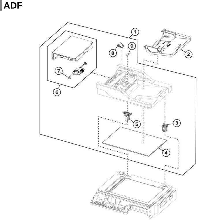 Assembly 8: ADF parts diagram - Lexmark Parts for CX421 CX522 CX622 CX625 MC2325 MC2425 MC2535 MC2640 XC2235 XC4240
