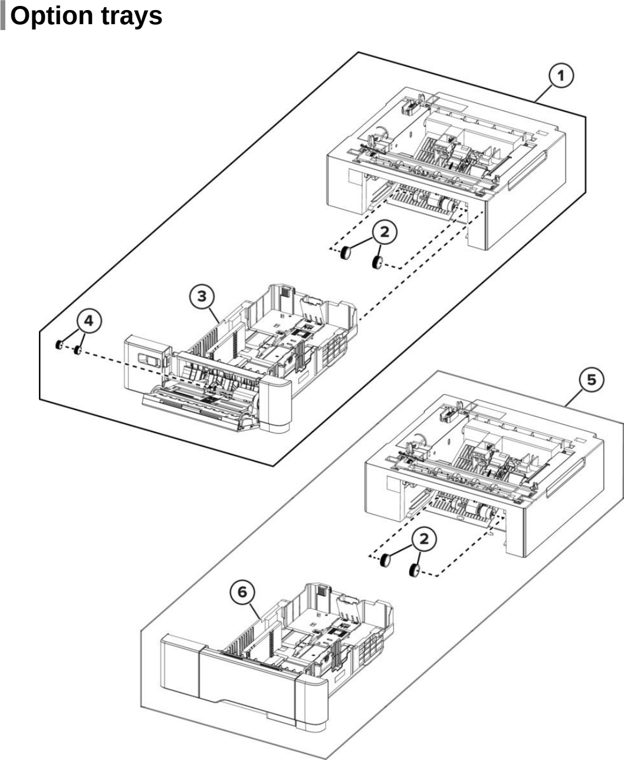 Assembly 10: Option trays parts diagram - Lexmark Parts for CX421 CX522 CX622 CX625 MC2325 MC2425 MC2535 MC2640 XC2235 XC4240